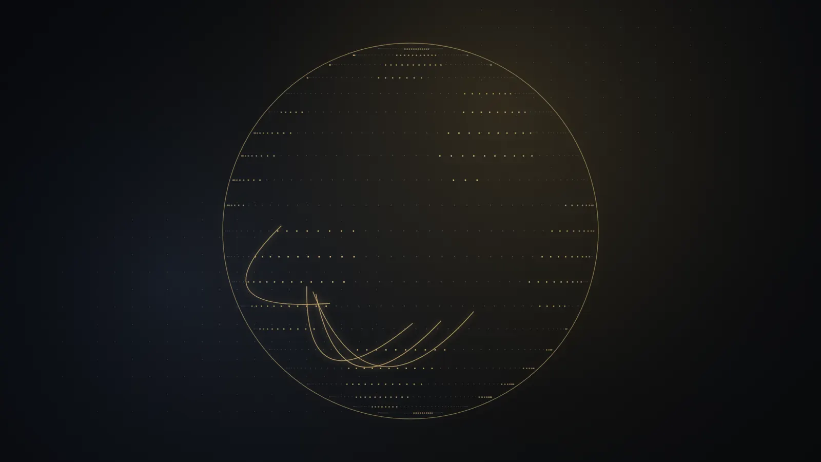 Dotted globe with gold arcs, representing work with organisations worldwide