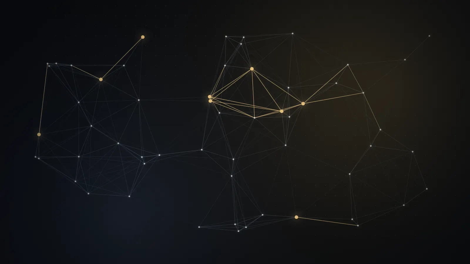 Network of nodes with highlighted gold routes, representing modern APIs connecting to a legacy core