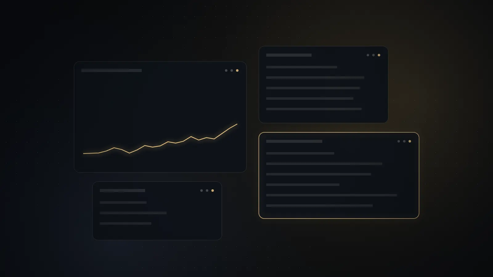Overlapping application panels with a highlighted chart, representing an old application rebuilt for the web
