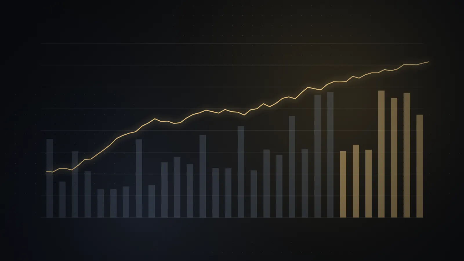 Gold and blue bars rising across a dark grid, representing database performance after a HANA migration