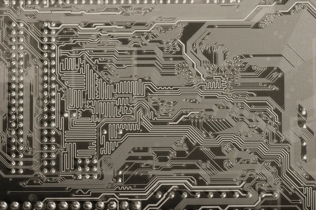 Close-up of the traces on a printed circuit board